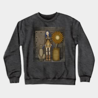 Girl with a cat and a sunflower. Steampunk Crewneck Sweatshirt